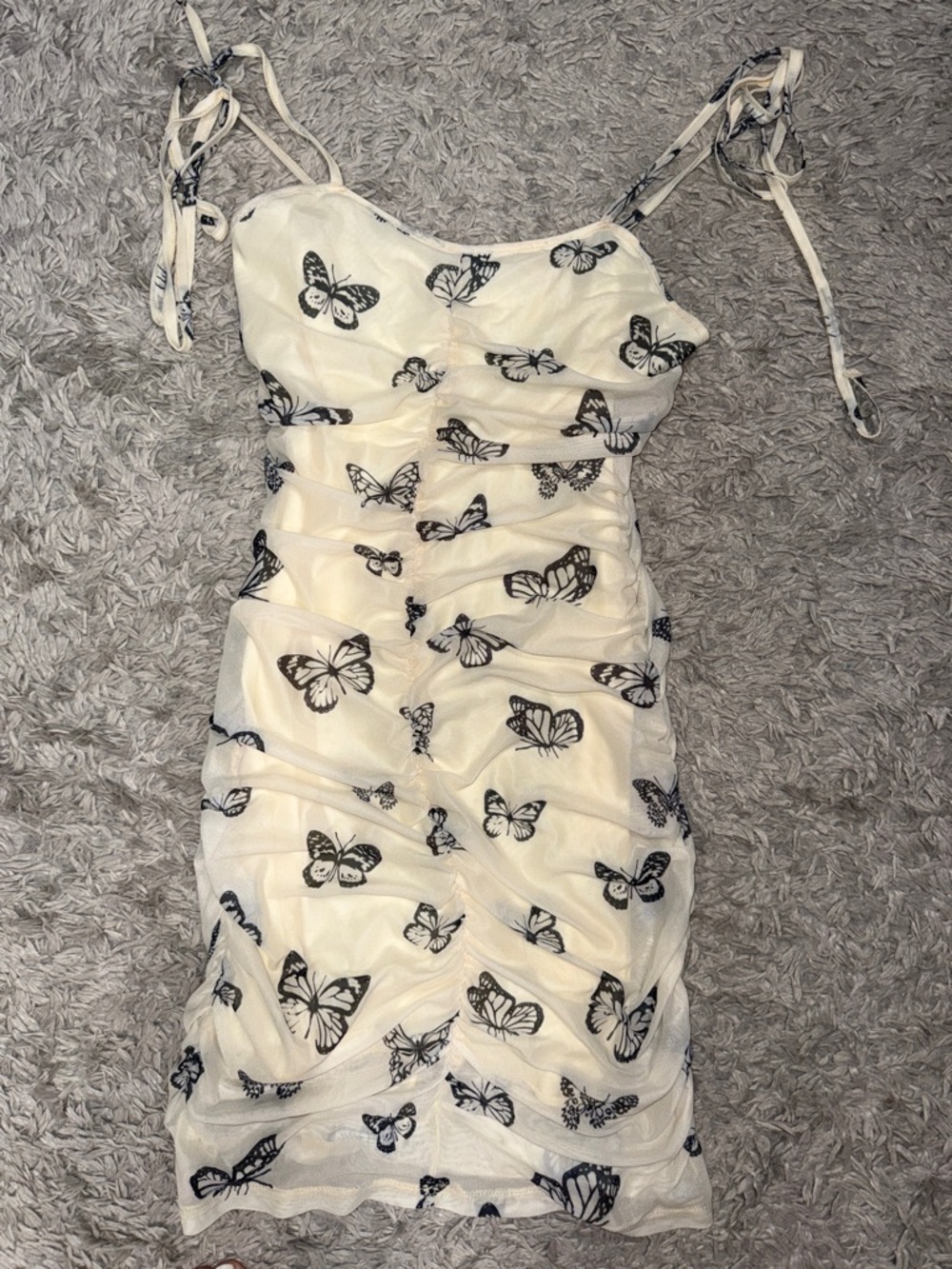 SHEIN White Mini Dress with Black Butterfly Print